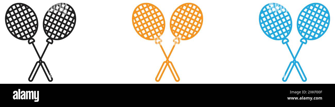 Badminton racquet icon vector logo set collection or bundle pack group Stock Vector