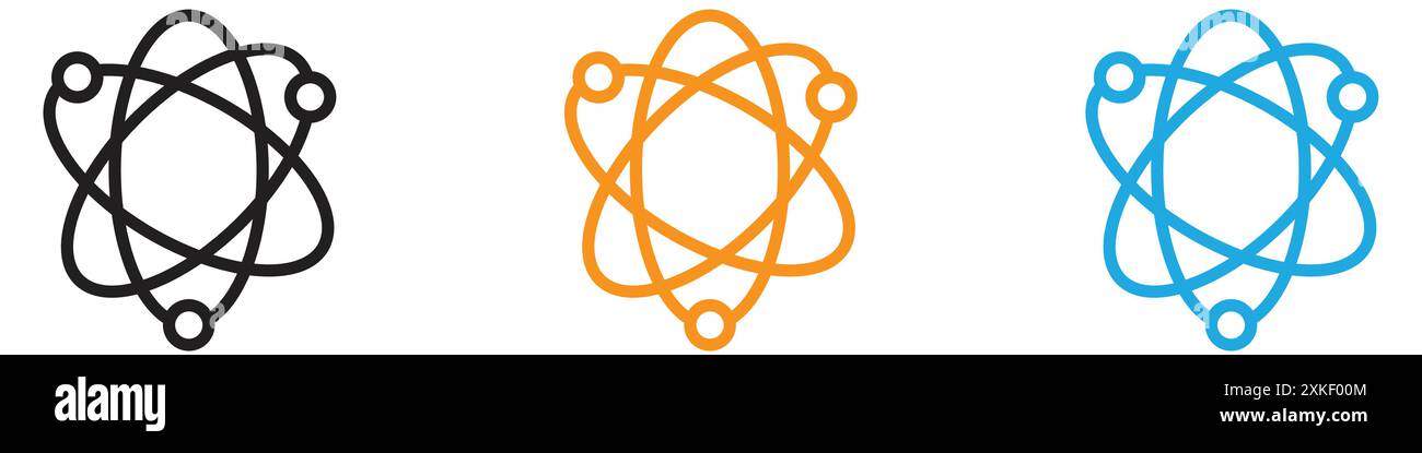 Atom scientific icon vector logo set collection or bundle pack group Stock Vector