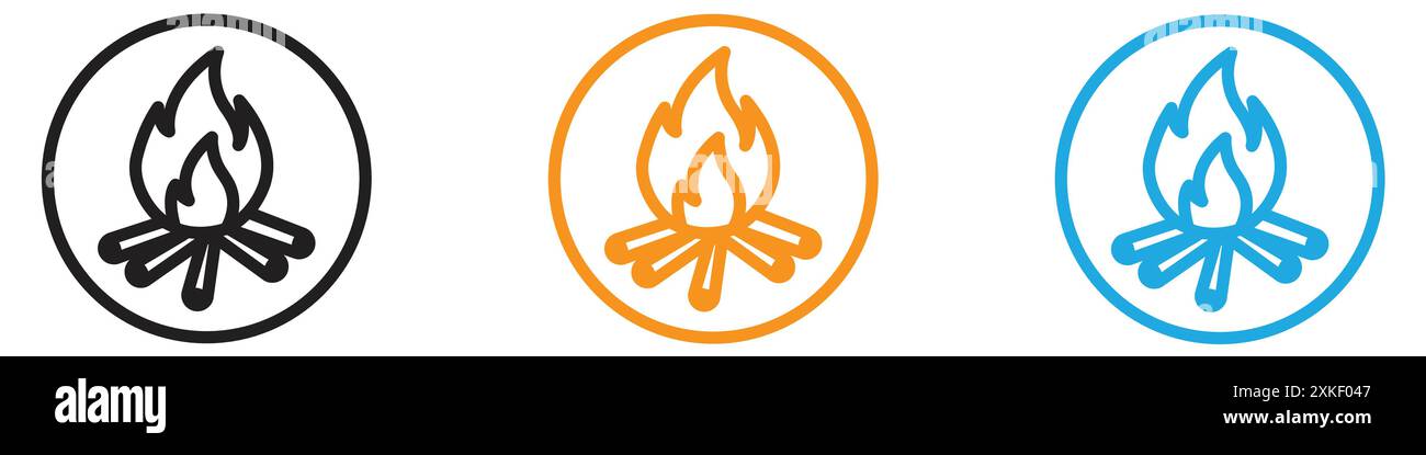 Campfire icon vector logo set collection or bundle pack group Stock Vector