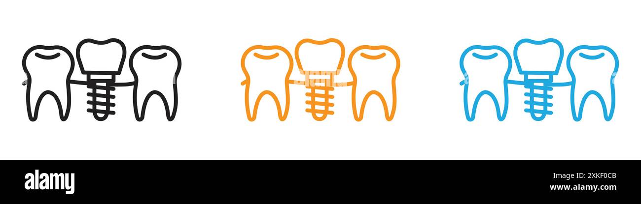 Dental implants icon vector logo set collection or bundle pack group Stock Vector