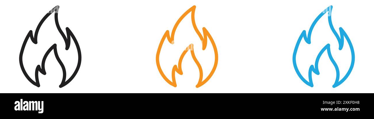 Flame fire icon vector logo set collection or bundle pack group Stock Vector