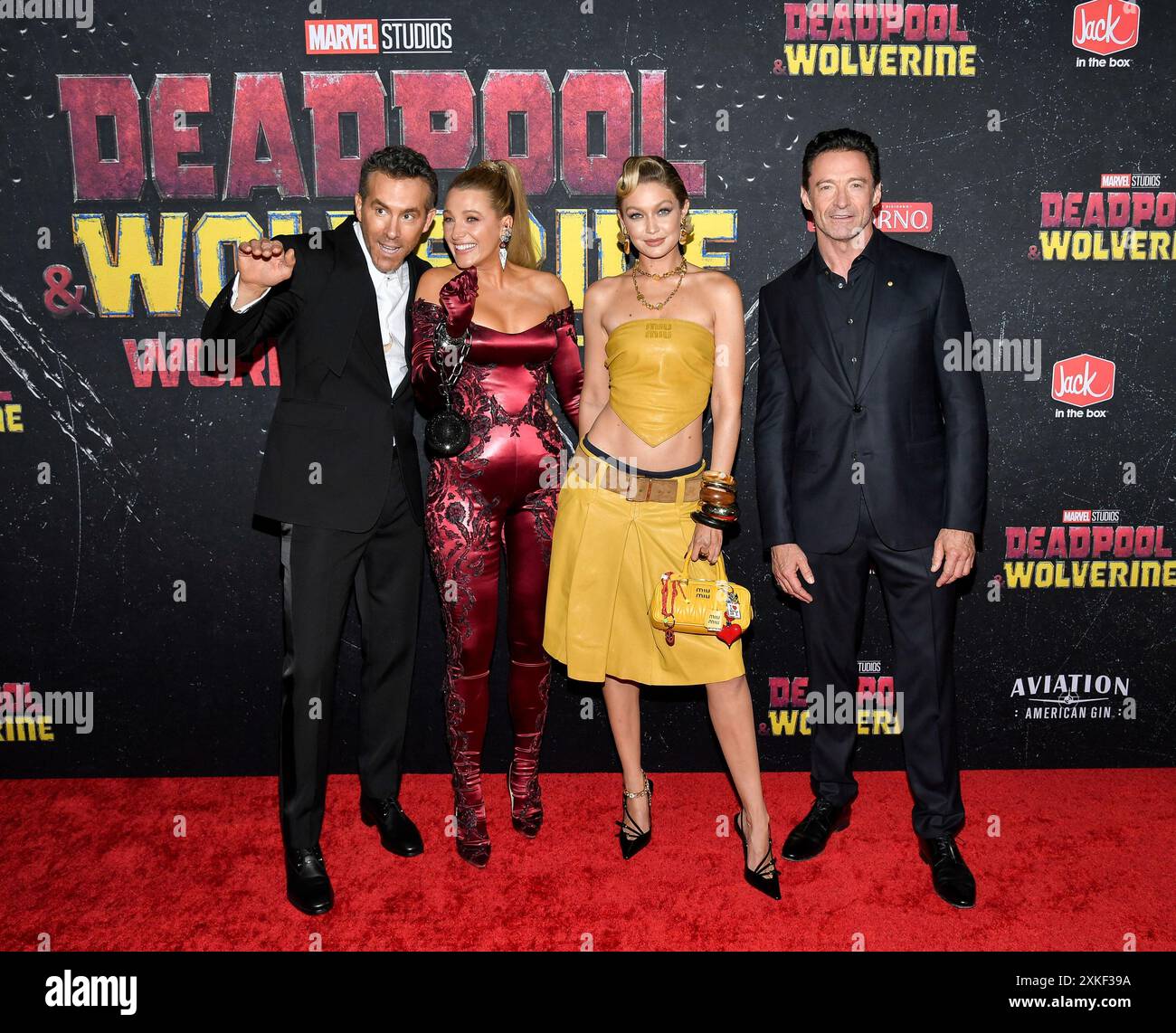 Ryan Reynolds, left, Blake Lively, Gigi Hadid and Hugh Jackman attend