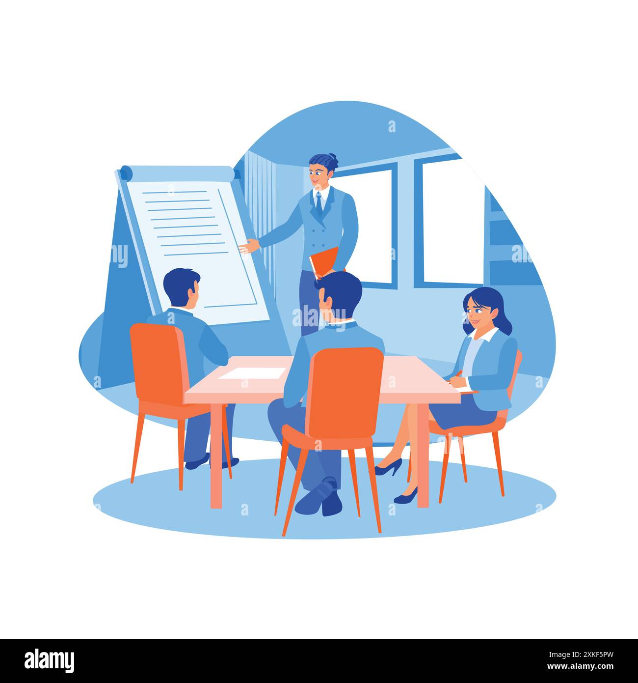 Skilled company leaders hold meetings with employees. They focused on listening to the meeting leader's explanation. Briefings concept. trend modern v Stock Vector