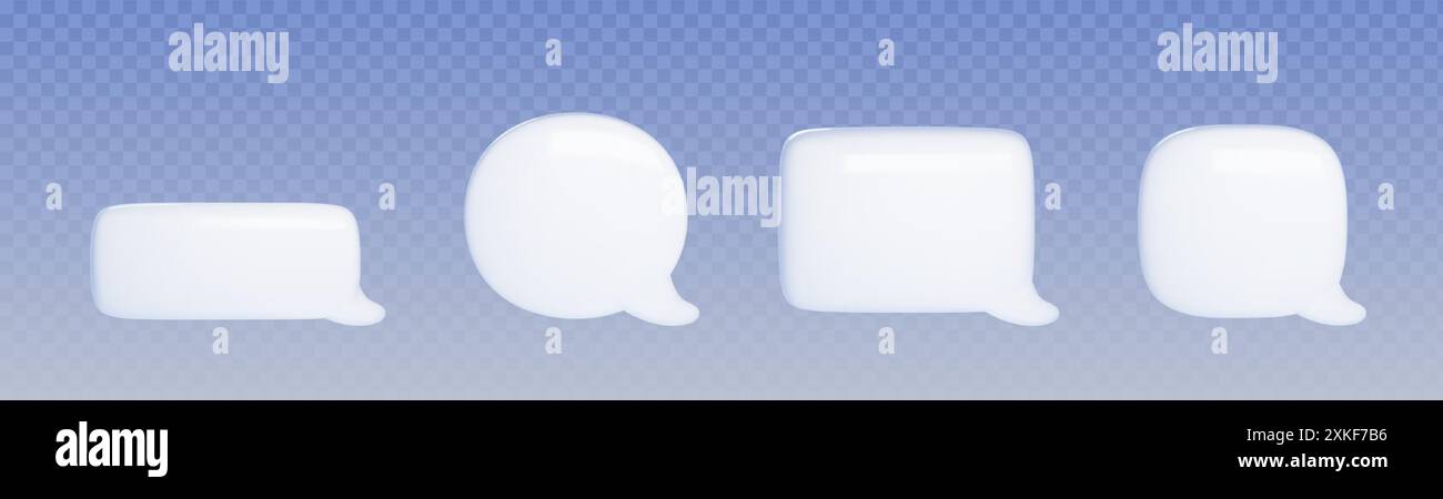 Speech bubble for chat conversation or message comment. Realistic 3d vector illustration set of white blank balloon for talk and think dialogue. Empty social media communication frame template. Stock Vector