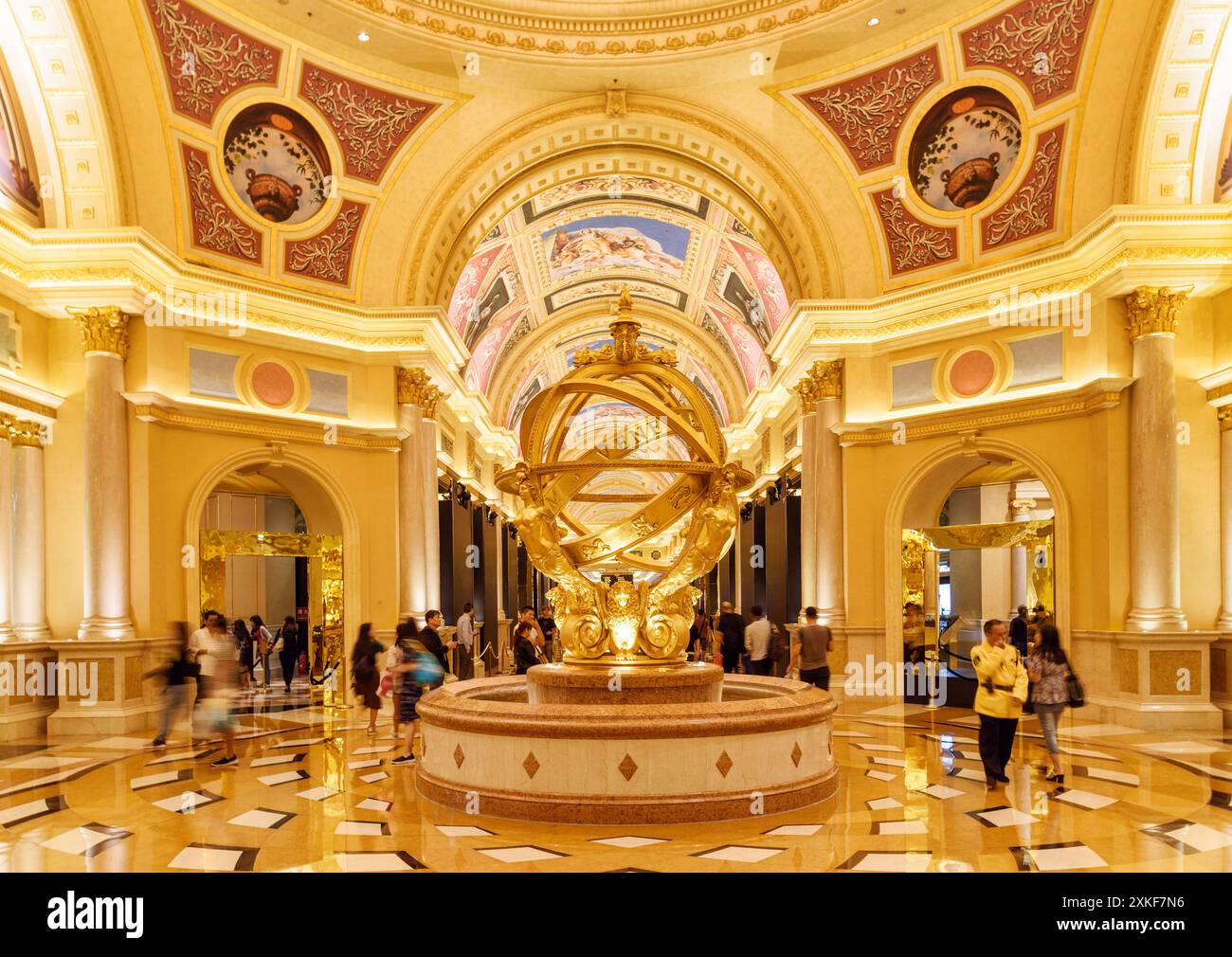 Beautiful fountain in lobby of the Venetian Macao Hotel, Macau Stock Photo