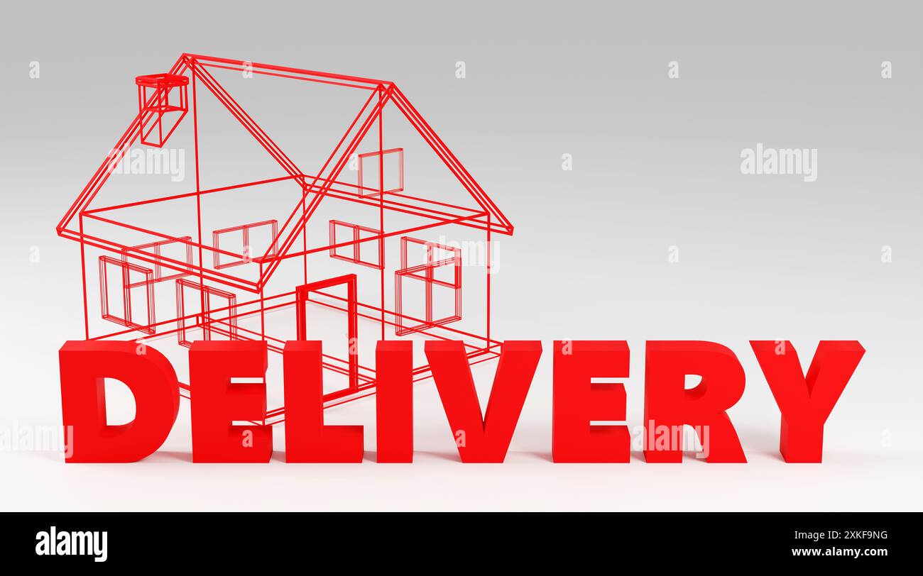 3d render sign delivery made by red and light background. Simple ...