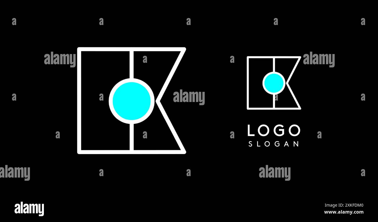 Abstract K letter logo with blue dots. Minimalist linear design, bold ...
