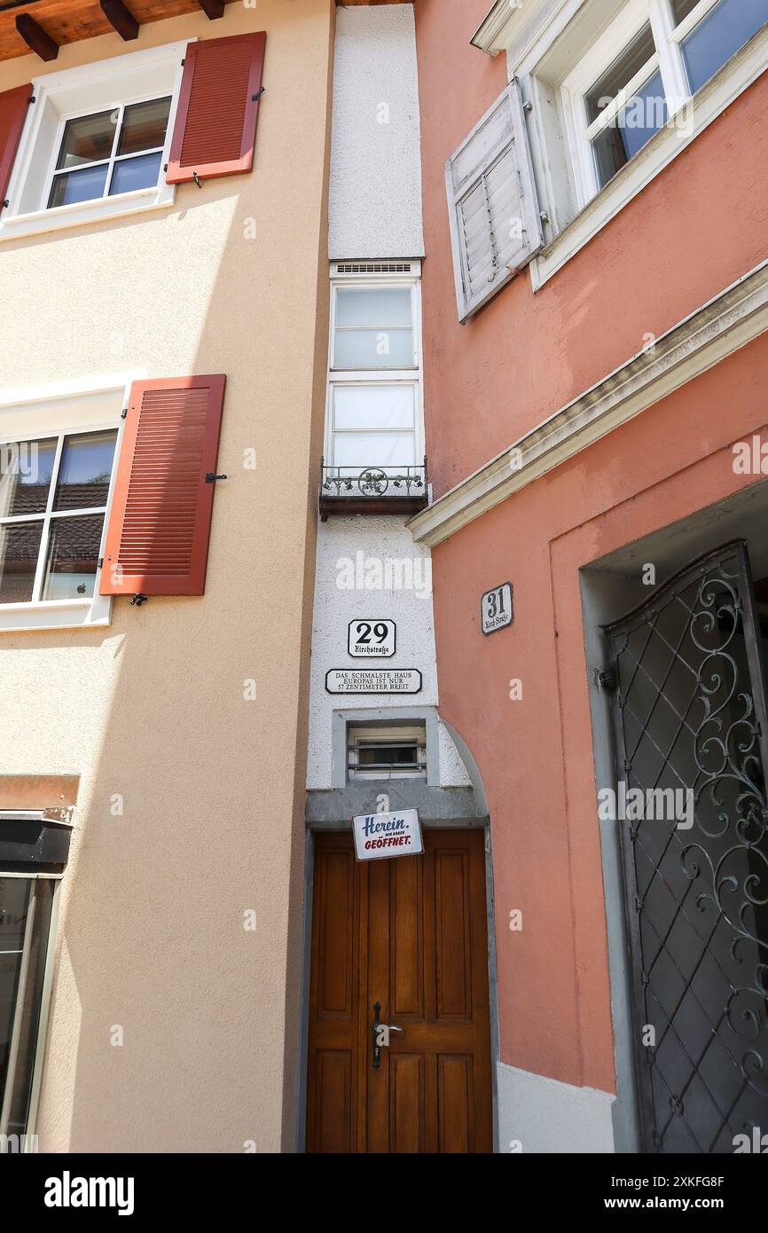 Narrowest house in Europe in Bregenz, Austria on Lake Constance in summertime Stock Photo