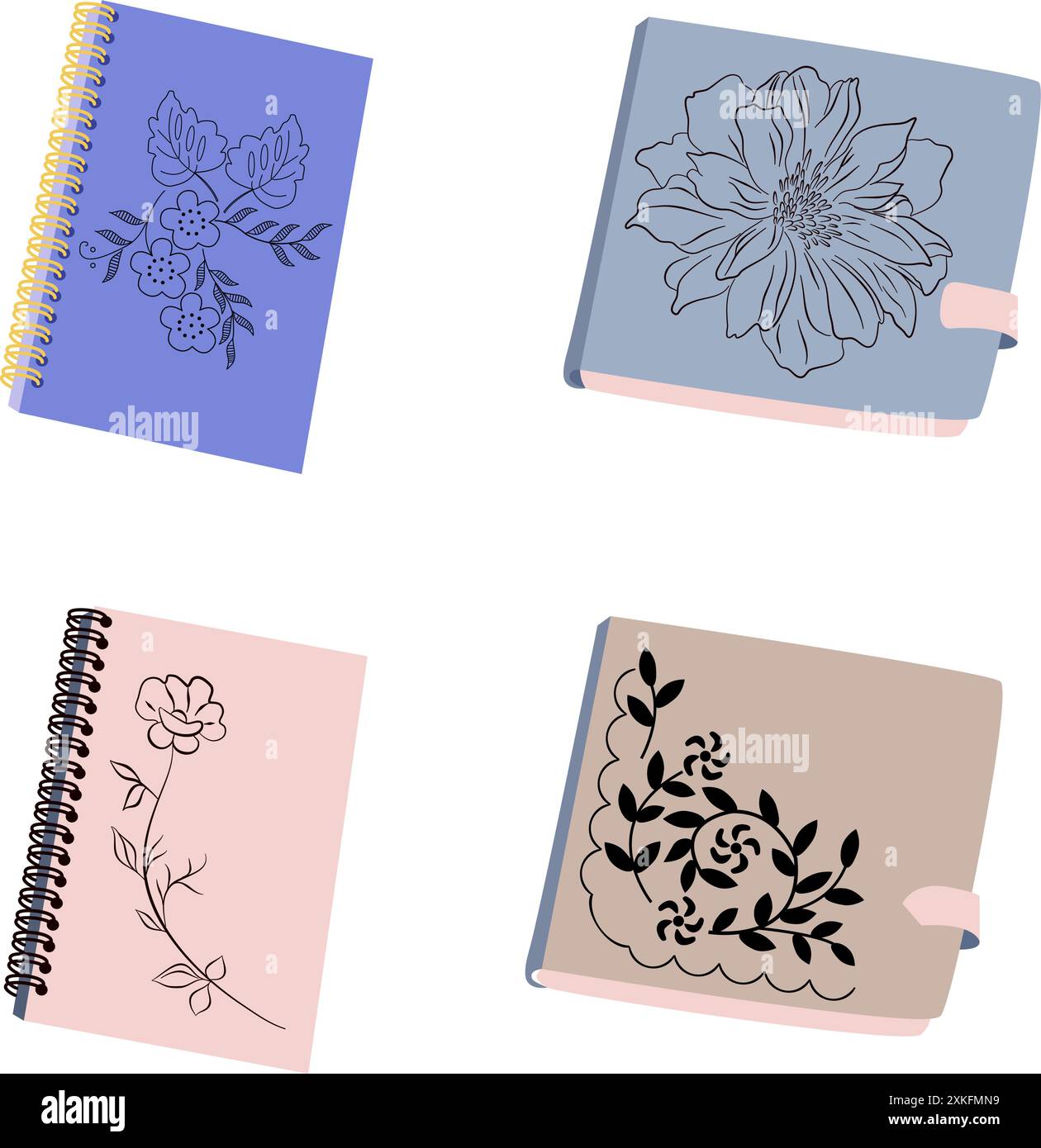 Notepads and notes set. Different charter sheets and planners, notepads and ring pad, bookmarks. Stock Vector