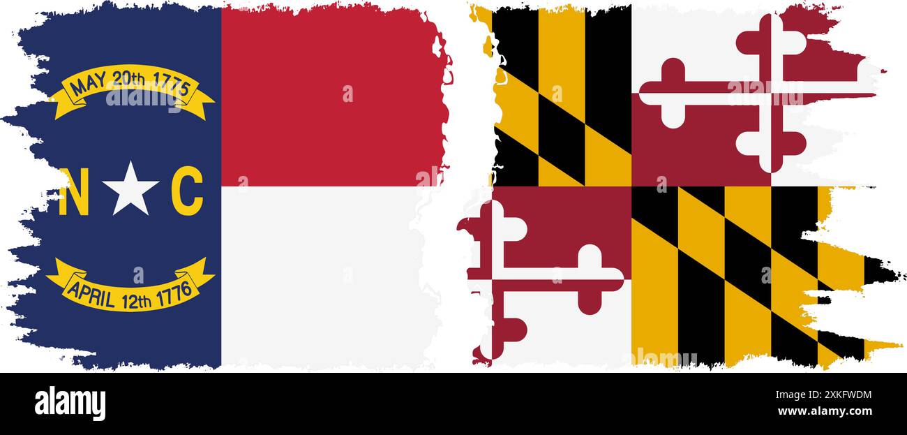 Maryland and North Carolina states grunge brush flags connection ...