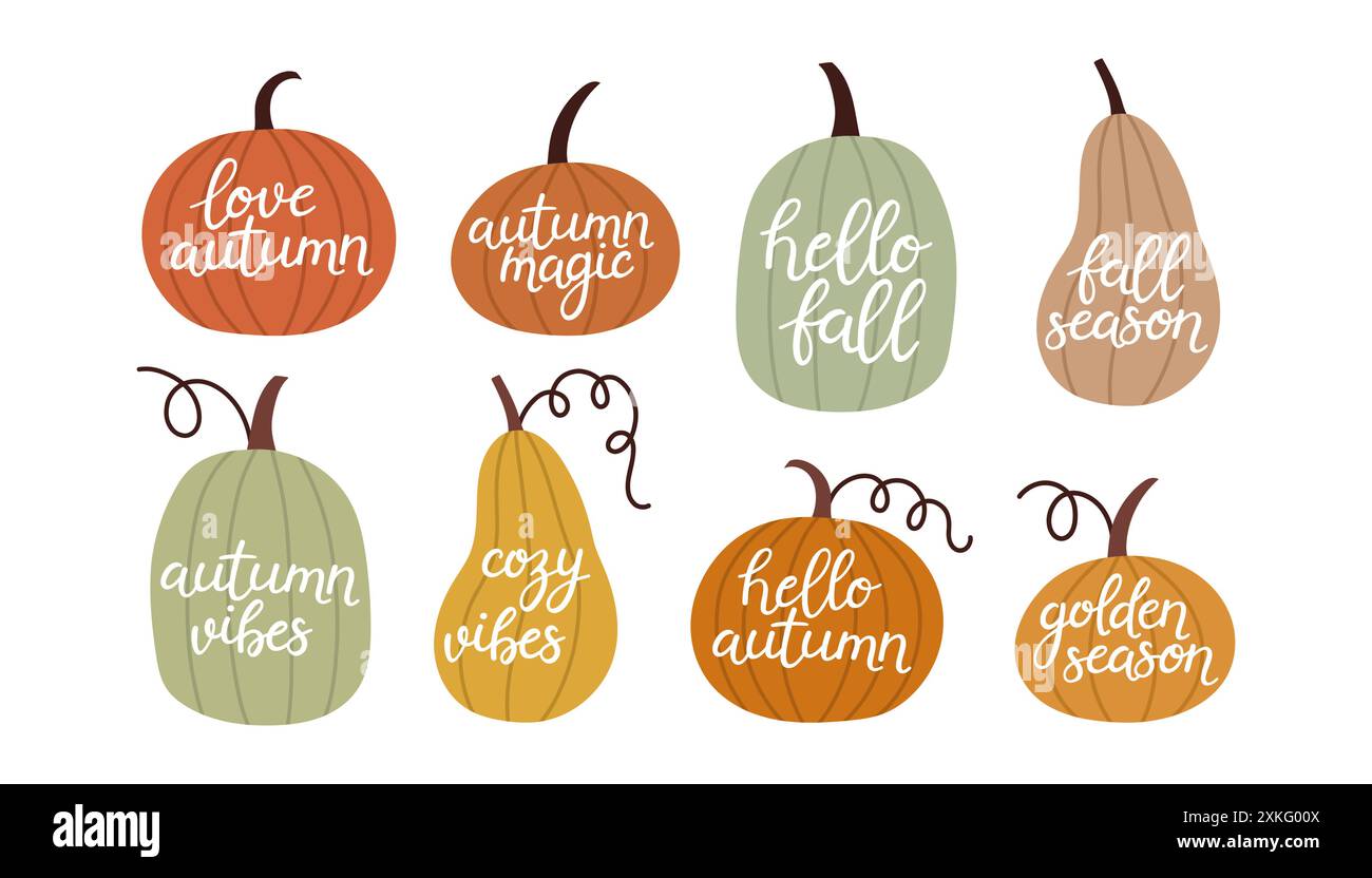 Simple pumpkin lettering set. Autumn set of hand drawn cute and cozy ...