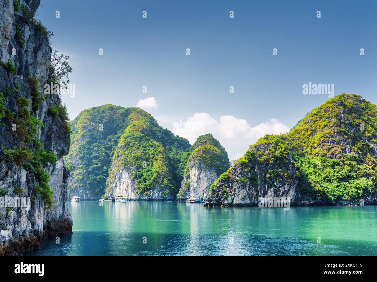 Beautiful azure water of lagoon in the Ha Long Bay, Vietnam Stock Photo