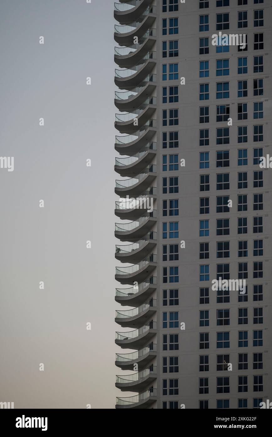 Modern skyscraper with balconies  on Balboa Avenue, Panama City, Panama, Central America Stock Photo