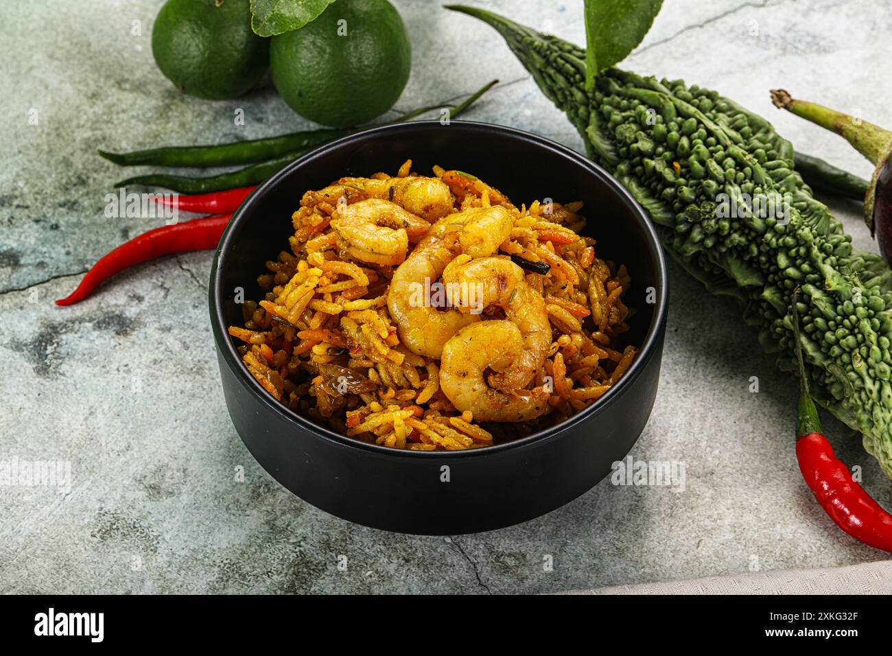 Indian cuisine - briani rice with prawns Stock Photo - Alamy