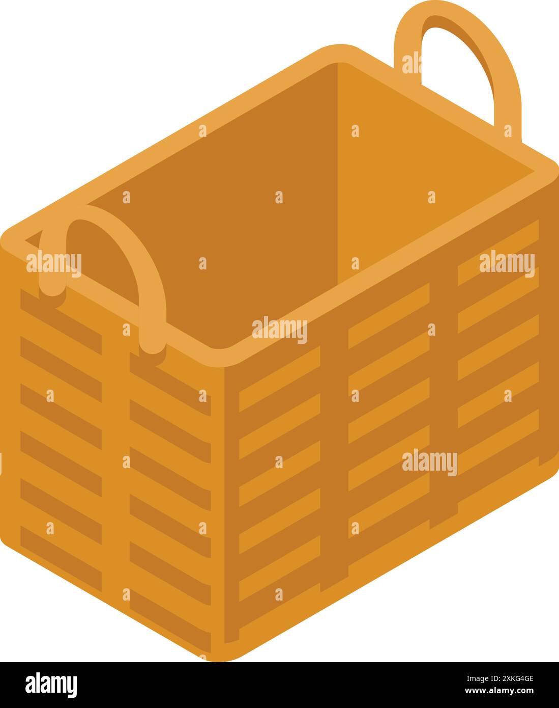 Empty rectangular wicker basket with handles is standing up Stock Vector