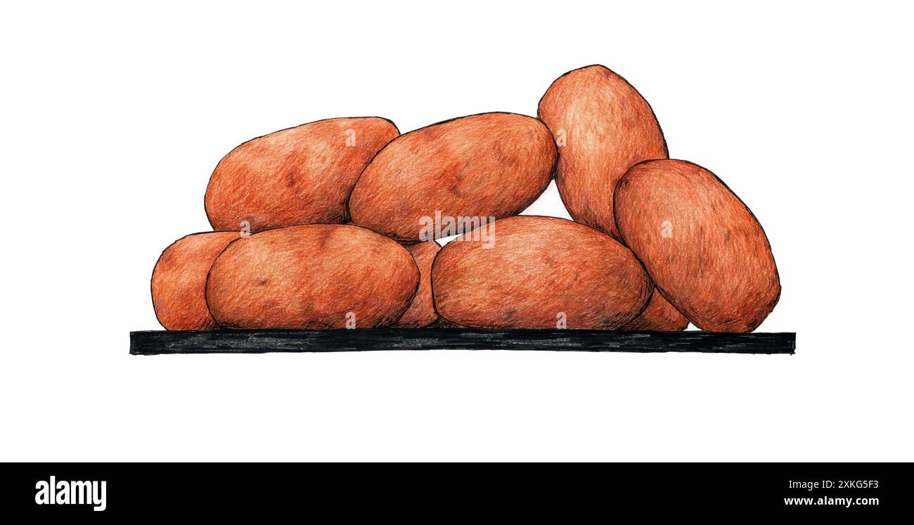 Ilustración de una tapa de croquetas fritas. Dibujo hecho a mano Stock Photo