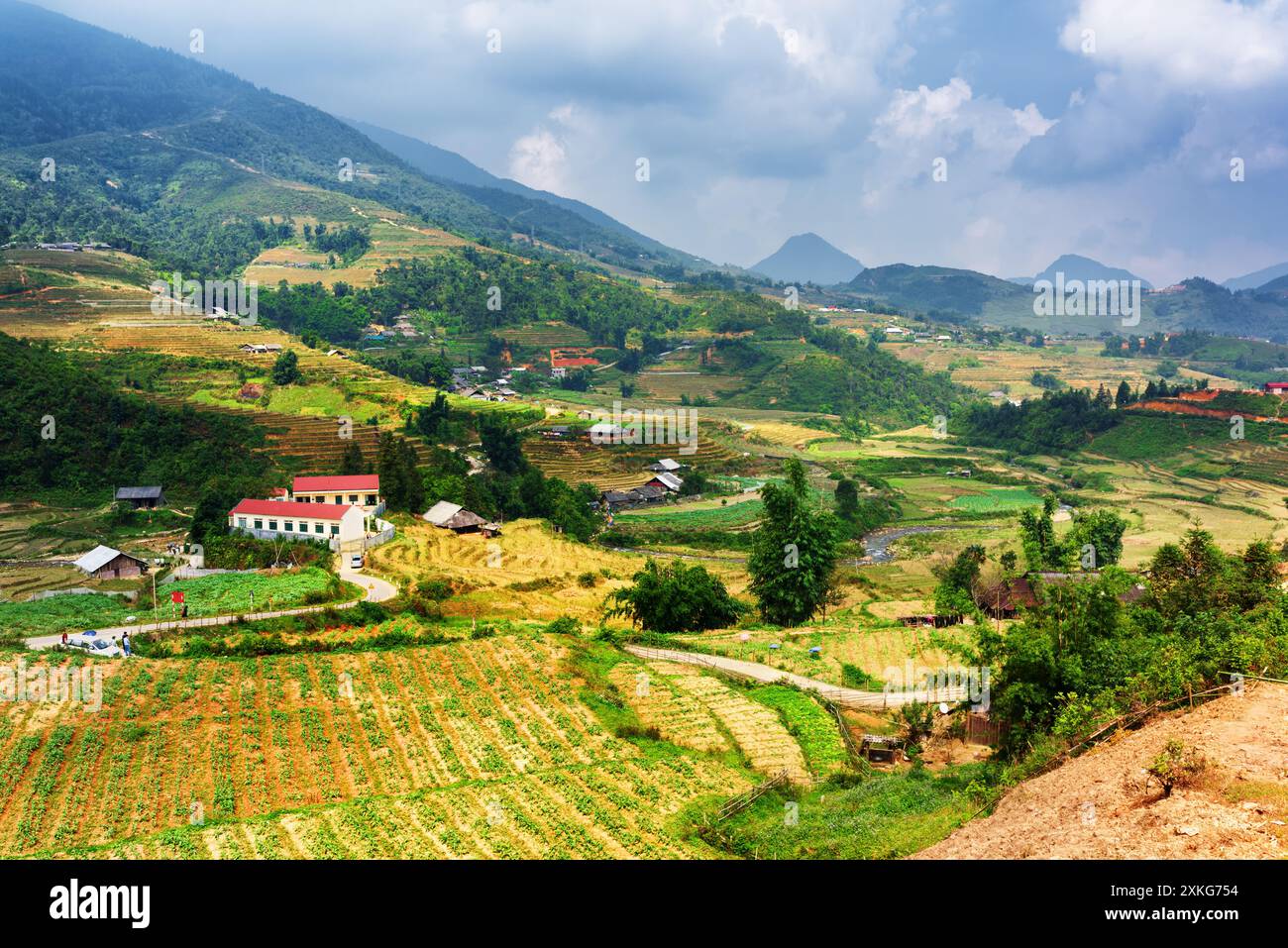 Sa Pa View of village and rice terraces at highlands of Sa Pa, Vietnam Stock ...