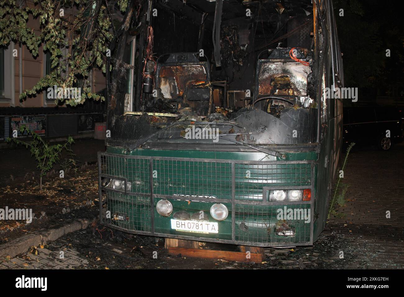 A burnt bus seen at the Cathedral Square in Odessa. In Odessa 