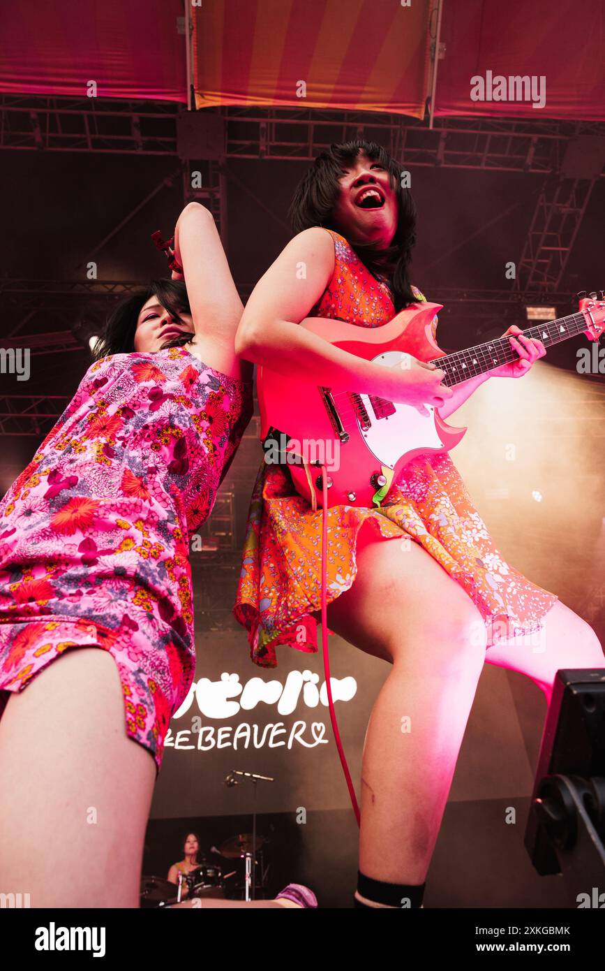 Roskilde, Denmark. 05th, July 2024. The Japanese punk rock band Otoboke Beaver performs a live concert during the Danish music festival Roskilde Festival 2024 in Roskilde Stock Photo