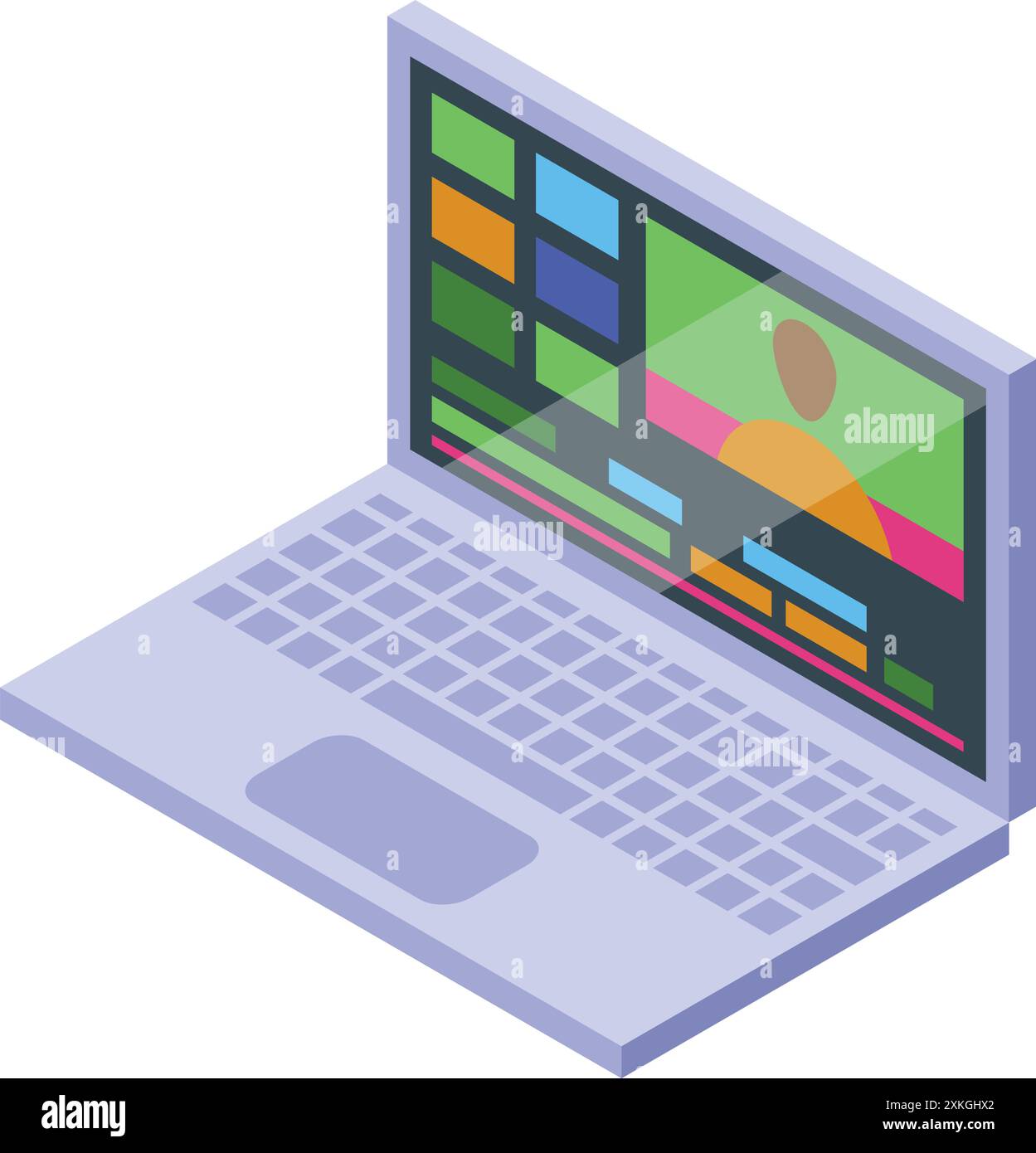 Video editor editing a video on a laptop with a timeline software interface Stock Vector