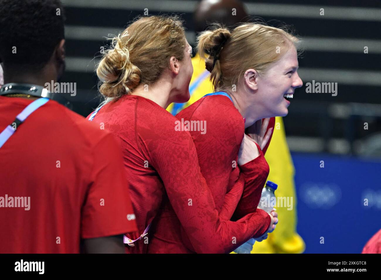 Canadian Jump Ruck Paris, France. 23rd July, 2024. Canadian swimmers Taylor Ruck, left ...