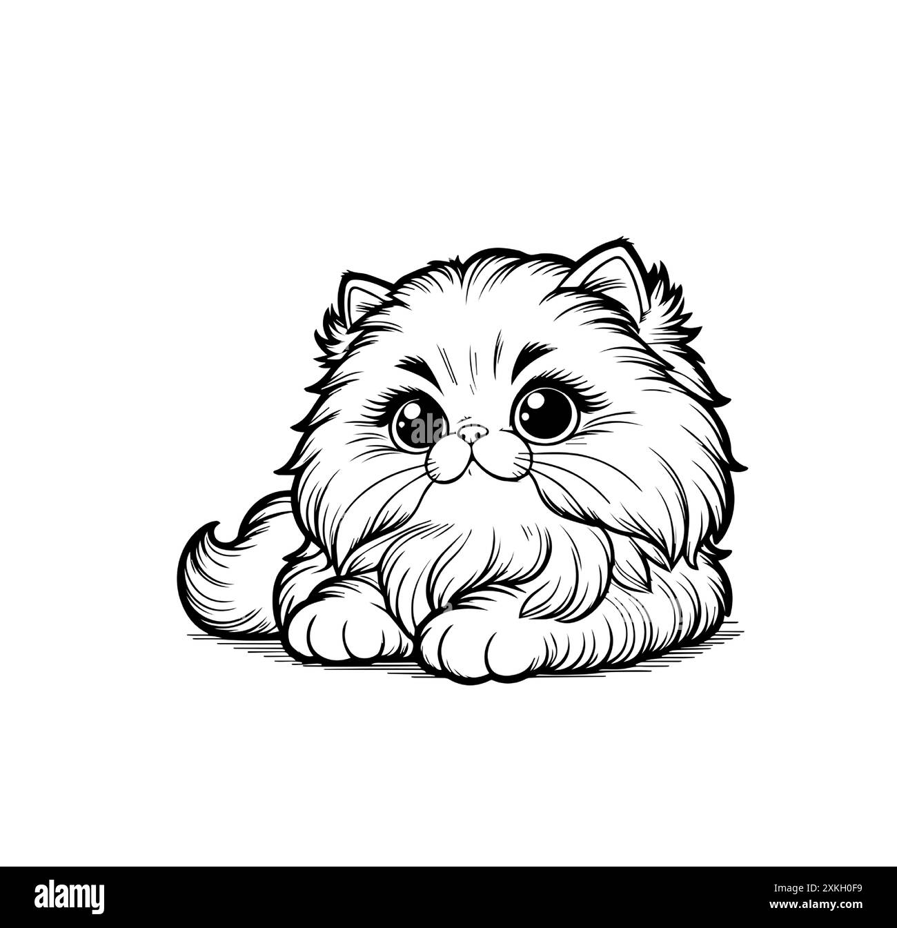 Cute fluffy Persian kitten with big eyes. Adorable furry pet lying down