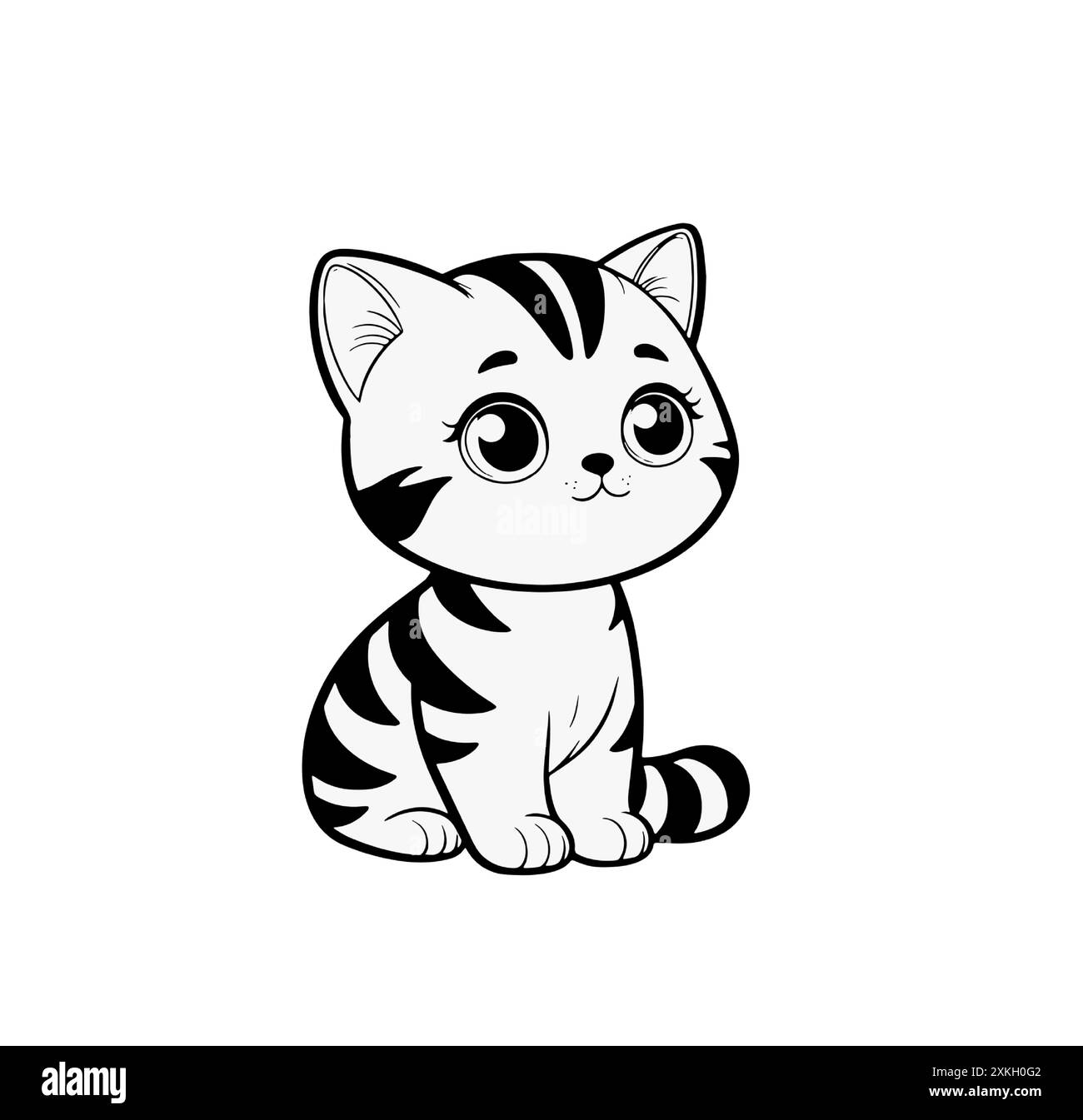 Adorable shorthair kitten sitting. Cute feline character with big eyes