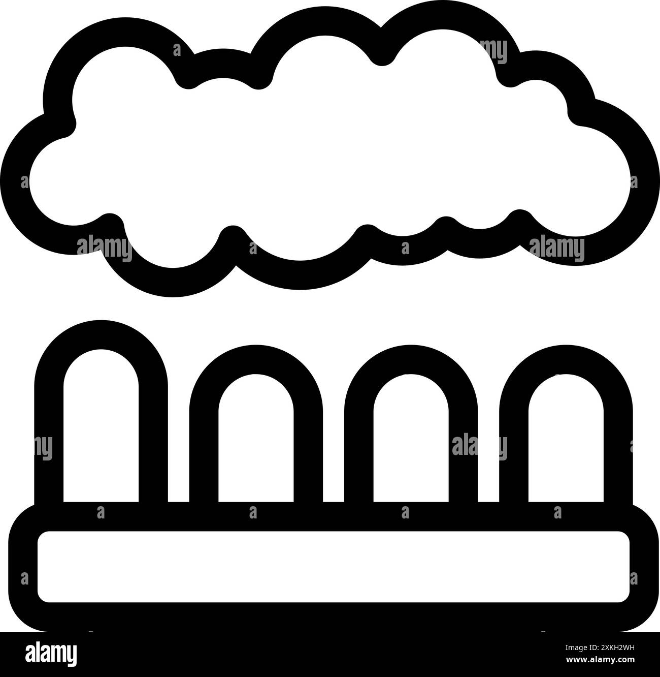 Simple line icon depicting a cloud floating over city buildings Stock Vector