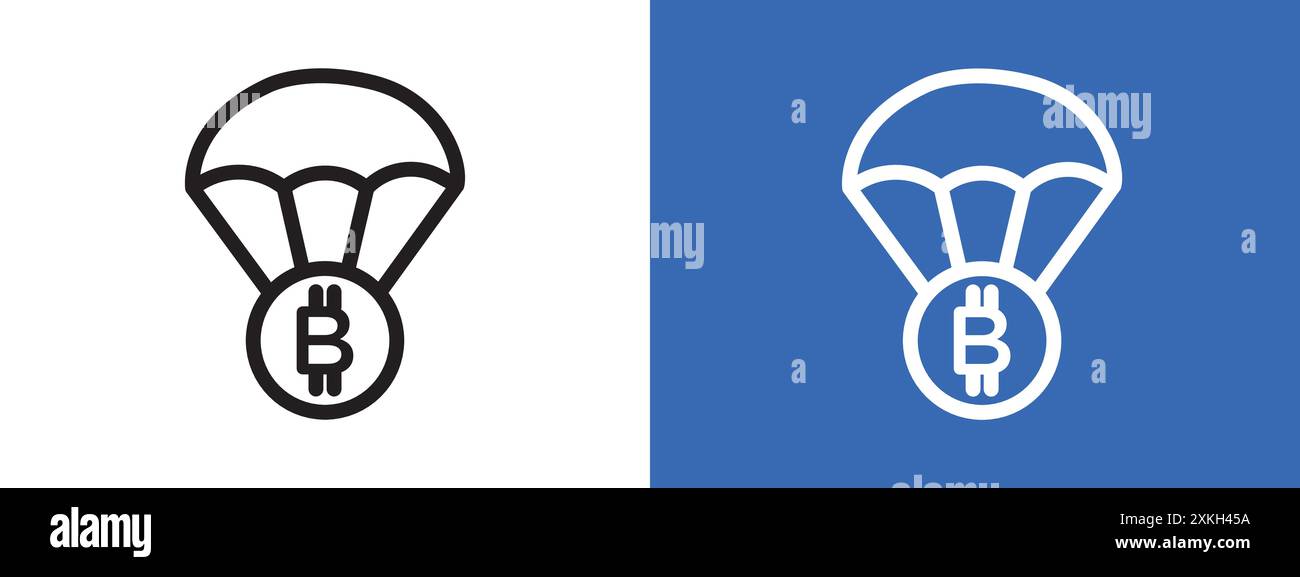 Bitcoin airdrop icon logo sign vector outline in black and white color ...