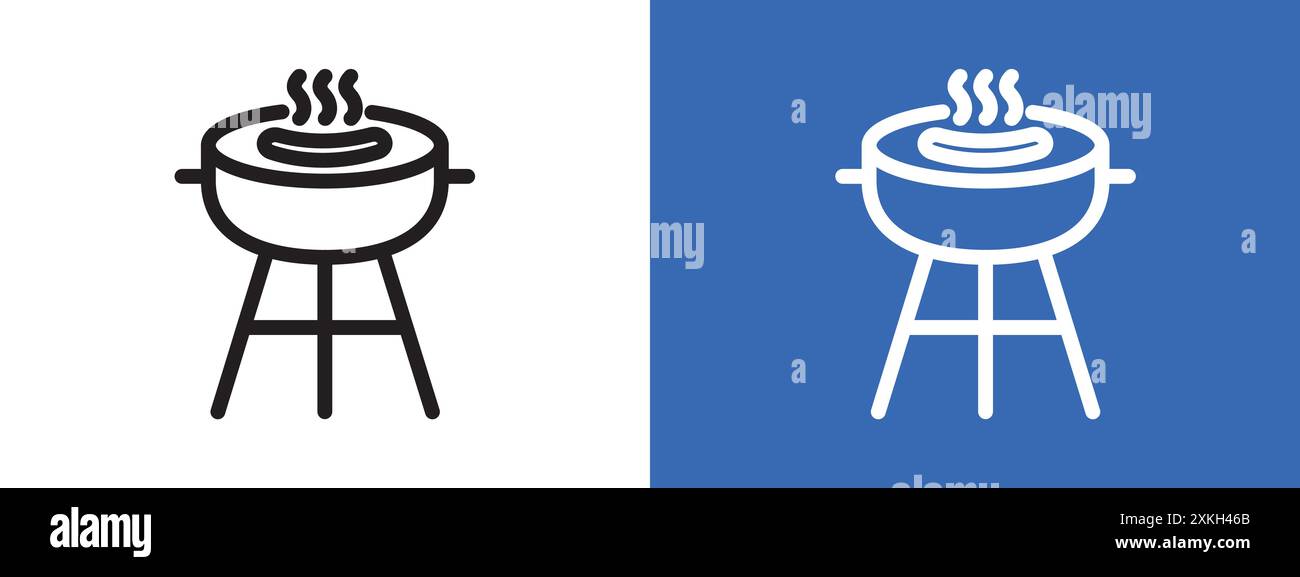 Barbecue grill icon logo sign vector outline in black and white color ...