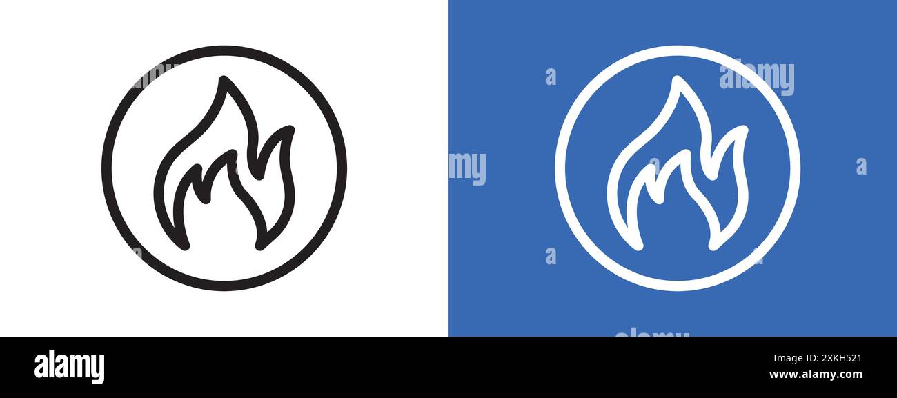 Fire flame icon logo sign vector outline in black and white color Stock ...