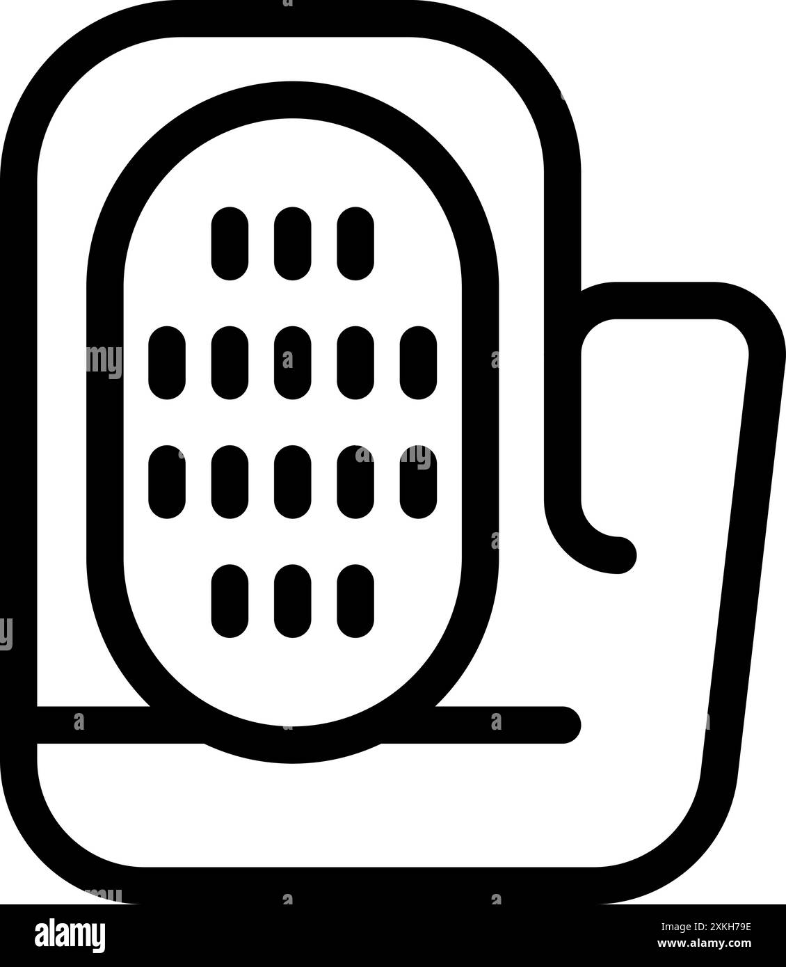 Line icon of a hand using a device with a button interface, representing concepts like accessibility and technological interaction Stock Vector
