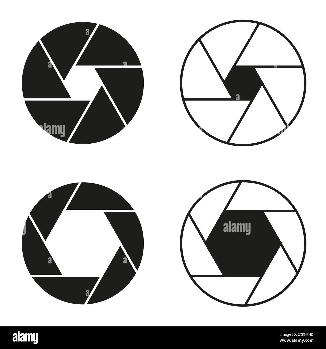 Camera shutter icon set. Aperture symbol designs. Black and white ...