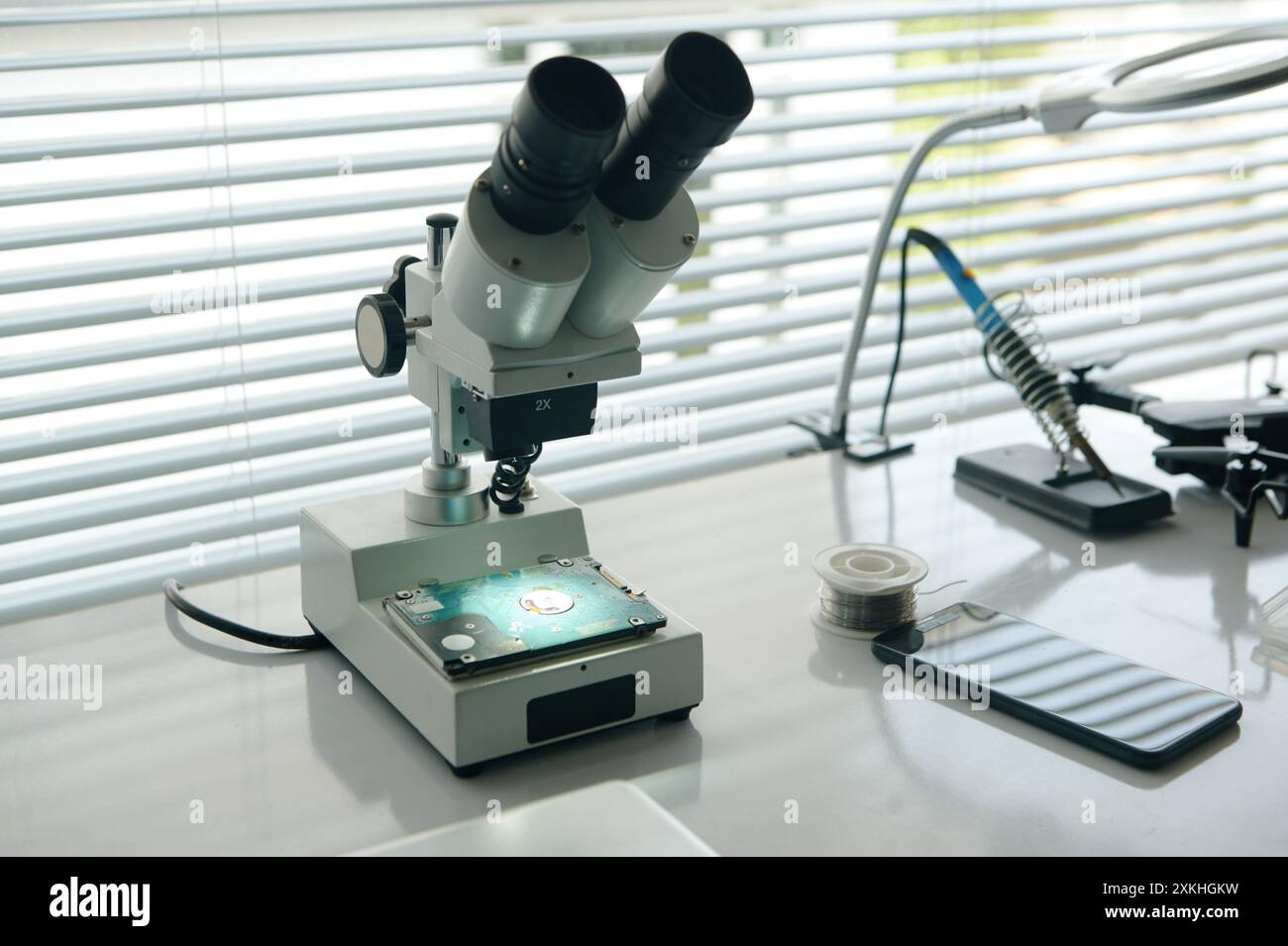 Microscope For Examining Small Details In Service Stock Photo