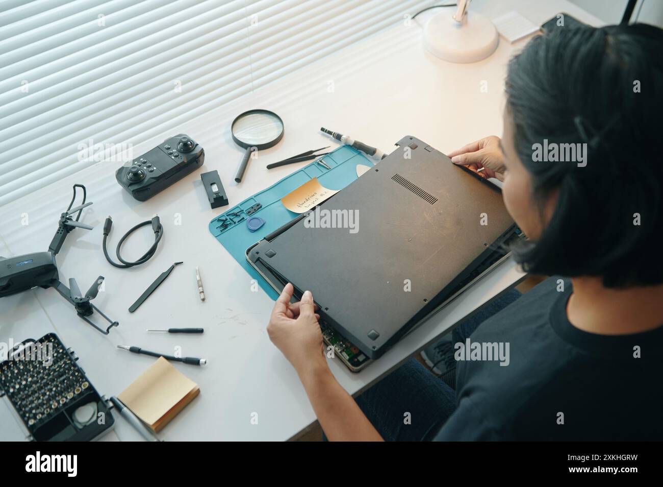 Master Repairing Computer Working In Service Stock Photo