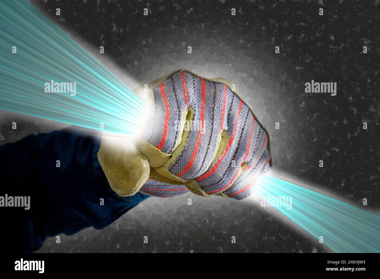 Hand Zeichen Faust, mit Arbeitshandschuh Stock Photo - Alamy