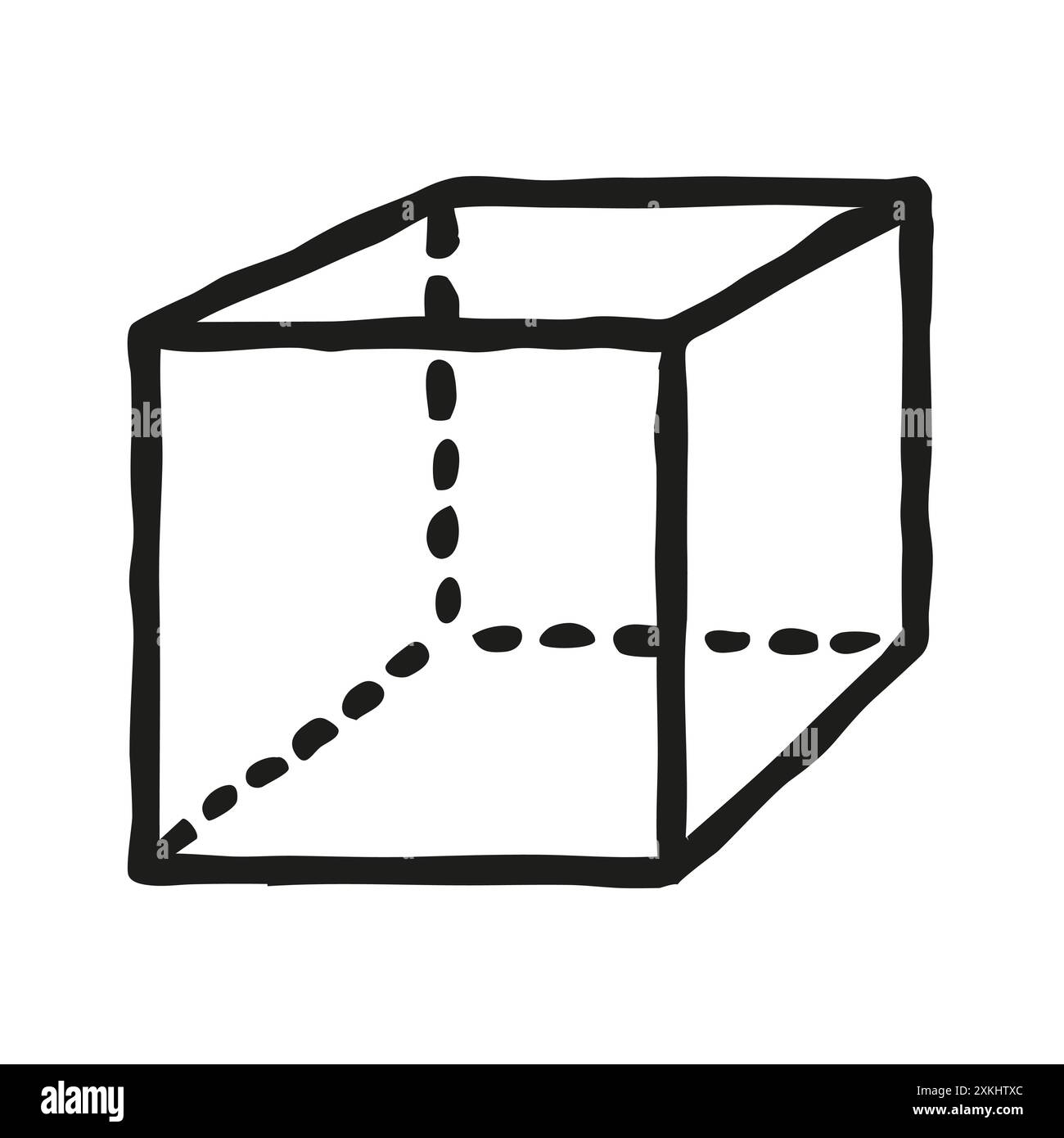 Doodle cube, simple style symbol hand drawn with thin line Stock Vector