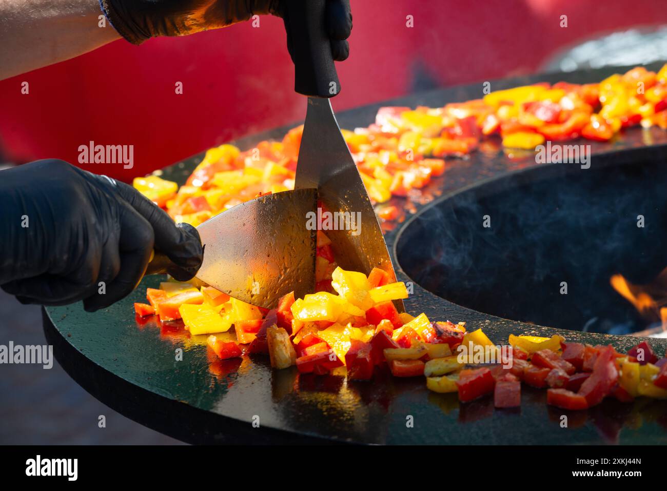 Red and Yellow Pepper Vegetable Barbecue on Grill Stock Photo - Alamy