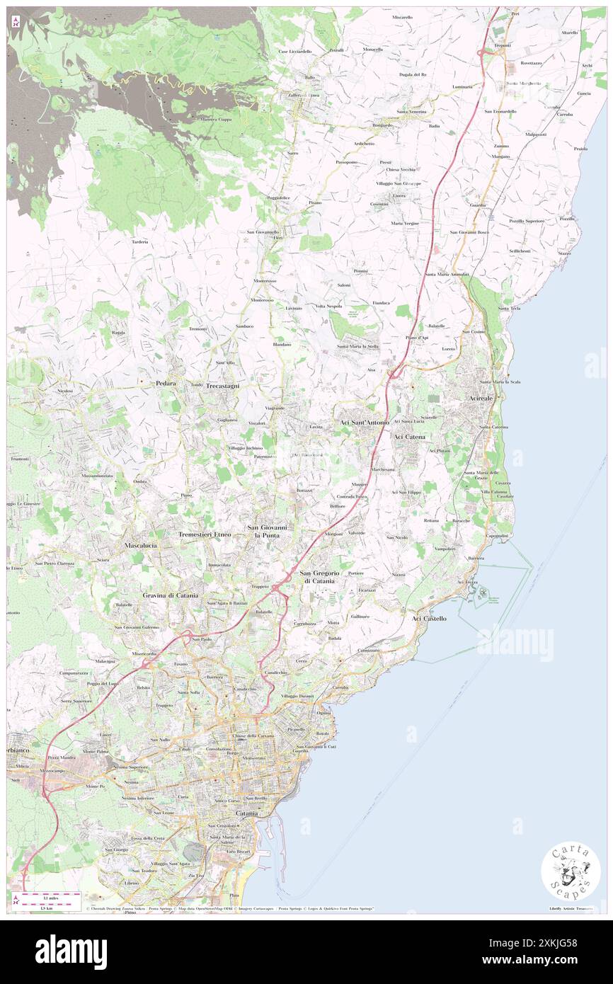 Aci Bonaccorsi, Catania, IT, Italy, Sicily, N 37 35' 51'', N 15 6' 28'', map, Cartascapes Map published in 2024. Explore Cartascapes, a map revealing Earth's diverse landscapes, cultures, and ecosystems. Journey through time and space, discovering the interconnectedness of our planet's past, present, and future. Stock Photo