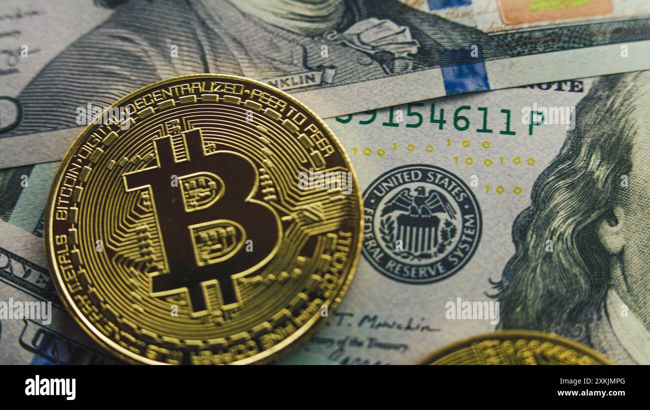 close-up portrait of Franklin with bitcoin glasses Stock Photo - Alamy