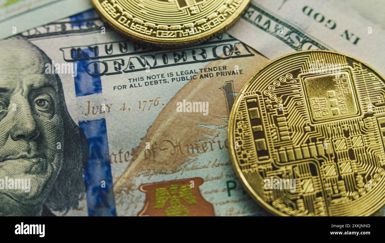 close-up portrait of Franklin with bitcoin glasses Stock Photo - Alamy