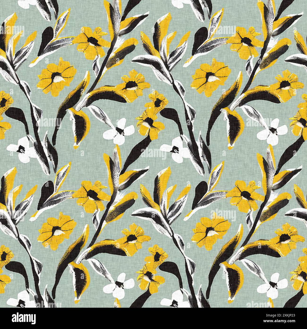 Modern printed fabric wildflower blockprint pattern with linen fabric ...
