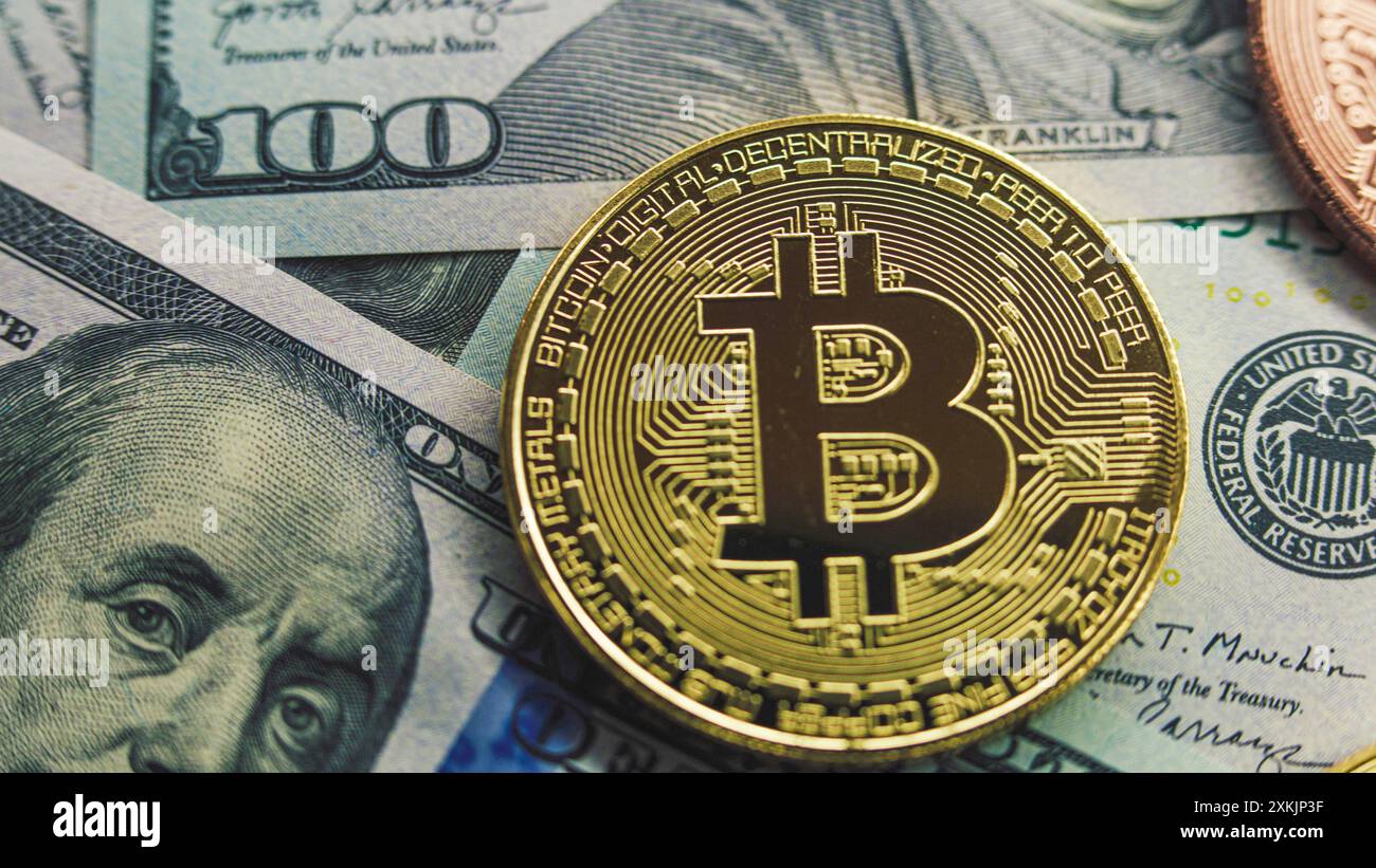 close-up portrait of Franklin with bitcoin glasses Stock Photo - Alamy