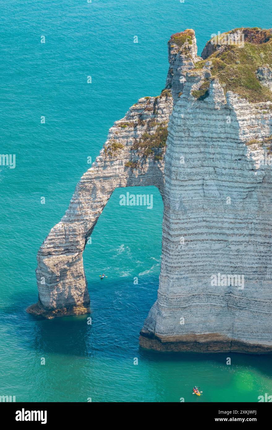 Aerial view of Etretat cliffs and the Atlantic ocean. Chalk cliffs and ...