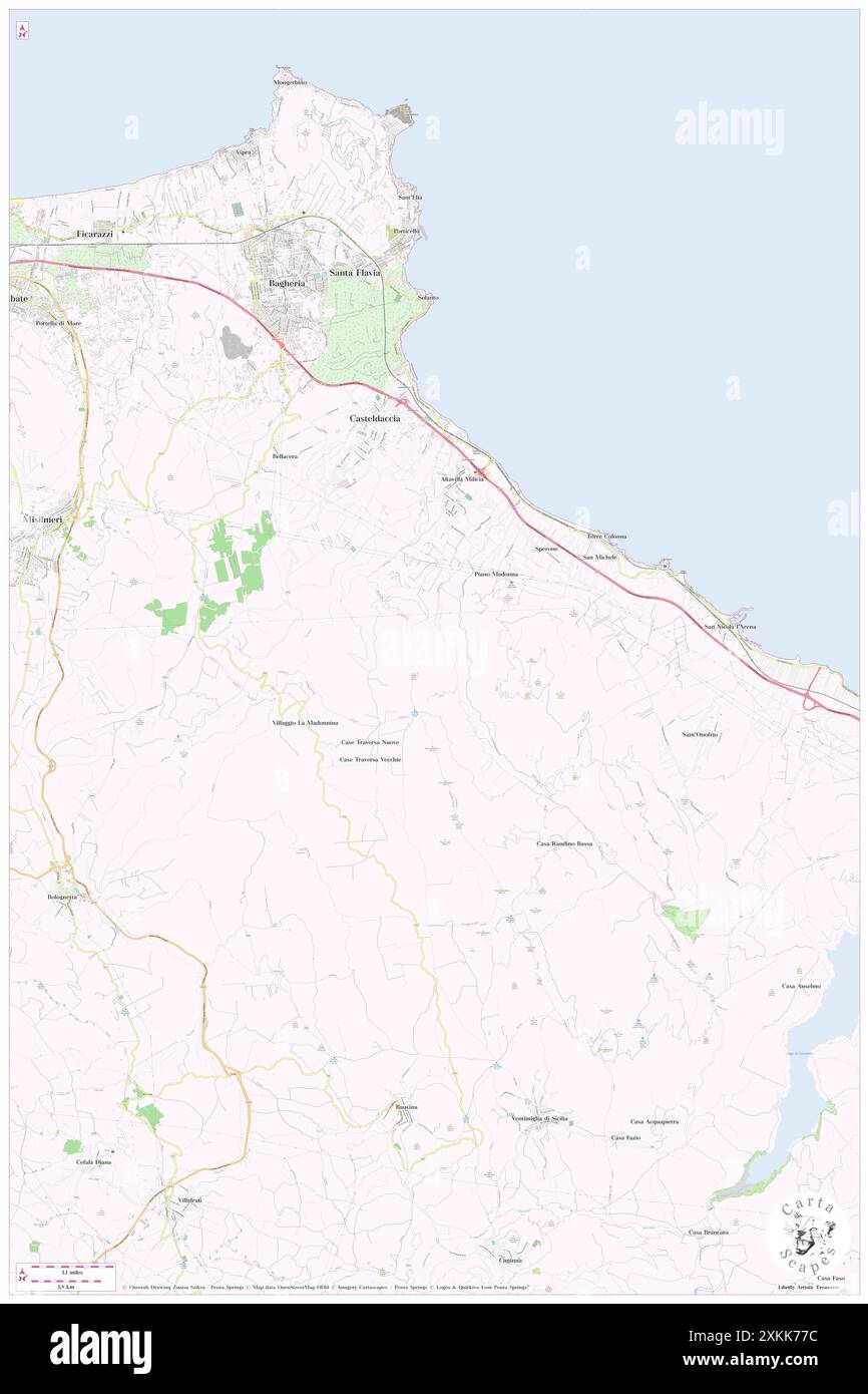 Casteldaccia, Palermo, IT, Italy, Sicily, N 38 3' 4'', N 13 31' 49'', map, Cartascapes Map published in 2024. Explore Cartascapes, a map revealing Earth's diverse landscapes, cultures, and ecosystems. Journey through time and space, discovering the interconnectedness of our planet's past, present, and future. Stock Photo