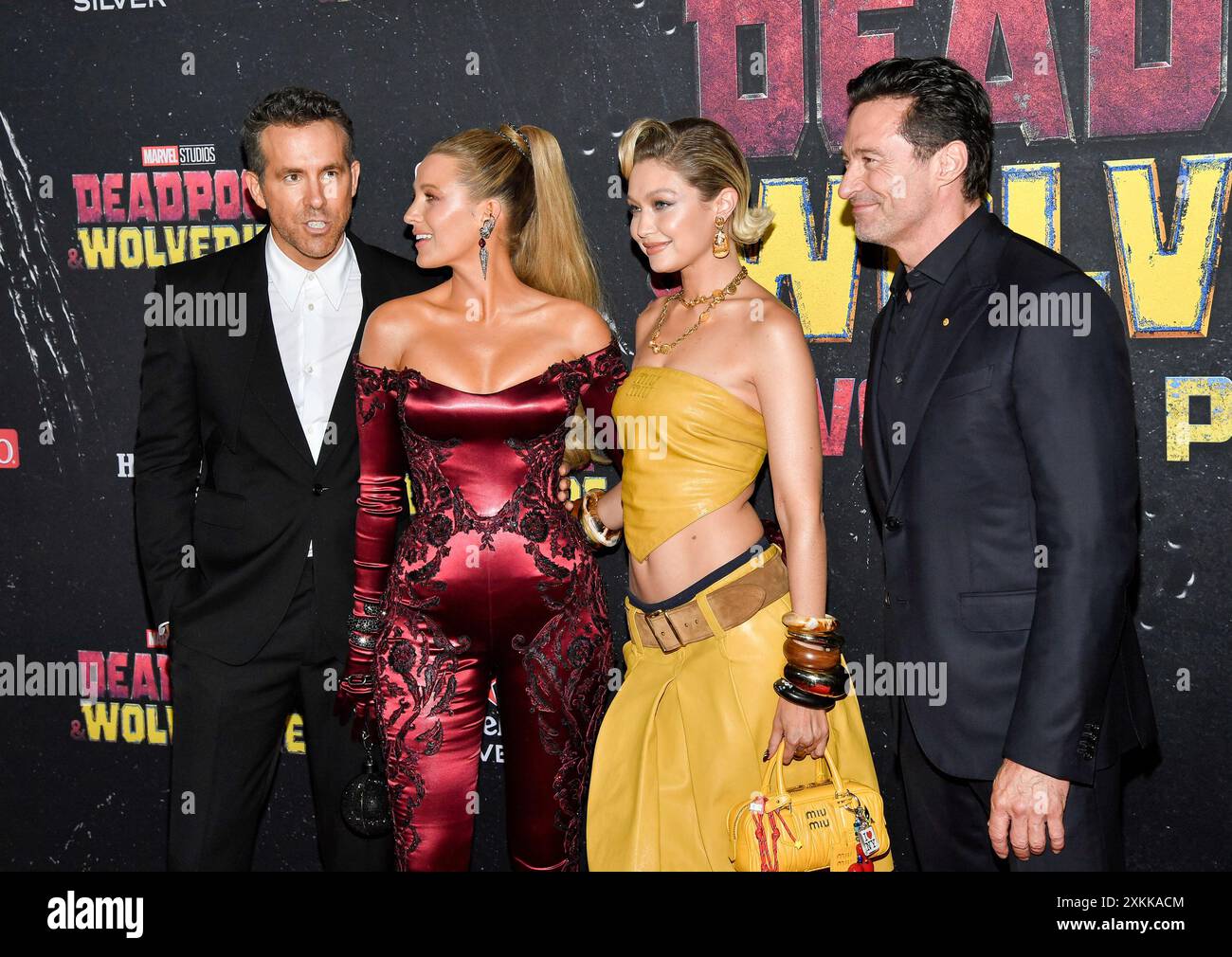 Ryan Reynolds, left, Blake Lively, Gigi Hadid and Hugh Jackman attend