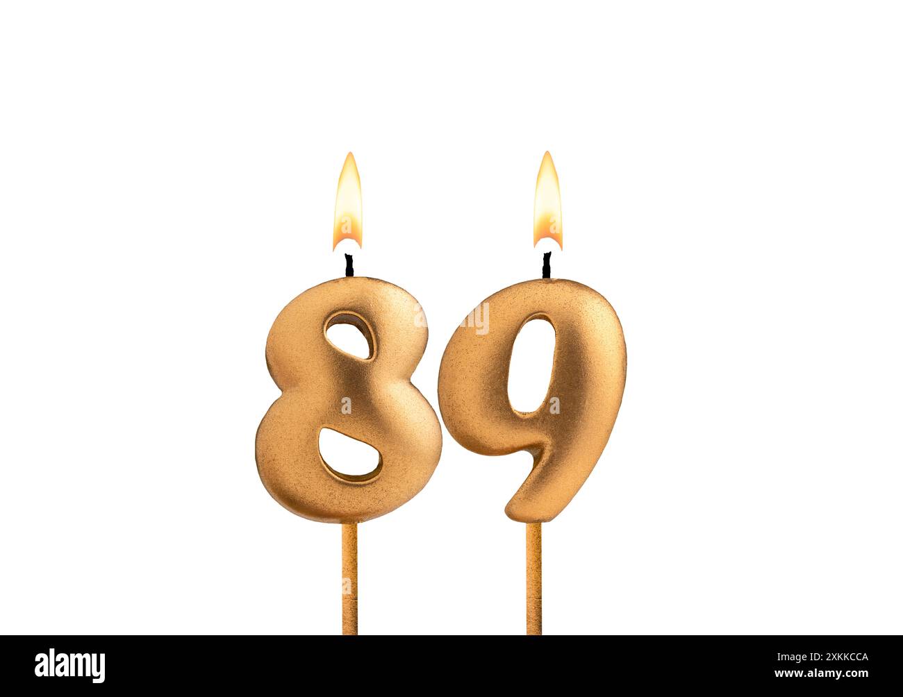 Golden candle number 89 - Birthday on white background Stock Photo
