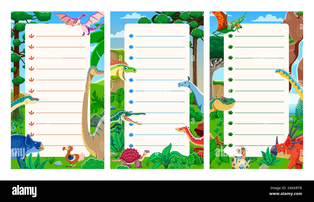 Daily planner with funny prehistoric dinosaurs and dino lizards in ...