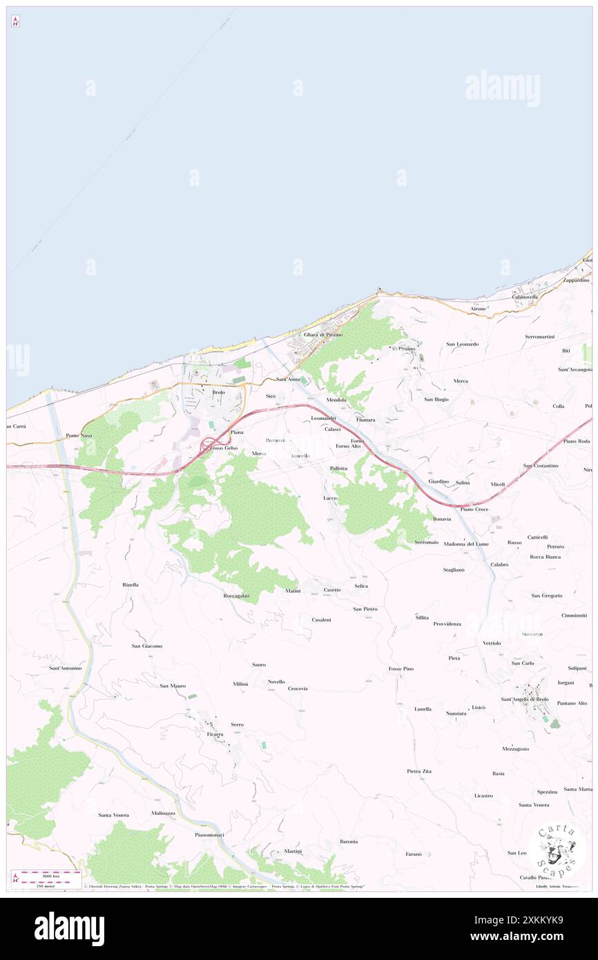 Iannello, Messina, IT, Italy, Sicily, N 38 8' 51'', N 14 50' 36'', map, Cartascapes Map published in 2024. Explore Cartascapes, a map revealing Earth's diverse landscapes, cultures, and ecosystems. Journey through time and space, discovering the interconnectedness of our planet's past, present, and future. Stock Photo