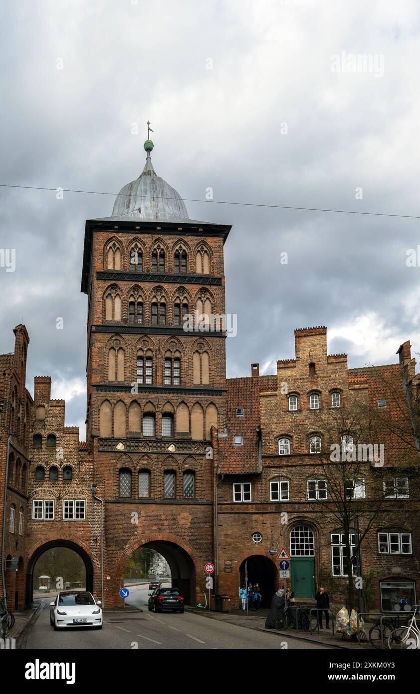 02.04.2024, Germany, Schleswig-Holstein, Luebeck - The castle gate built in 1444 (brick Gothic) at the end of Grosse Burgstrasse. 00A240402D085CAROEX. Stock Photo